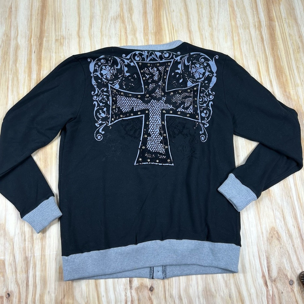 Vintage Y2K PJ Mark Retro Cardigan Sweater Black Affliction Style Embellish 2XL‎